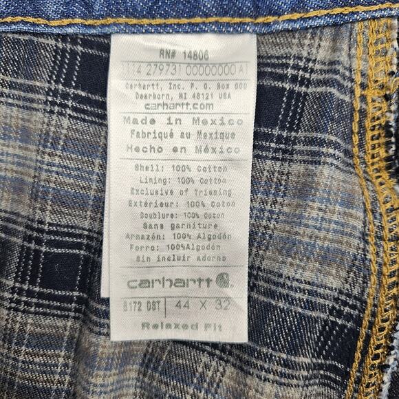 Carhartt Flannel Lined Jeans Mens 44x32 Relaxed Fit Denim Straight Workwear B172 - Picture 4 of 10